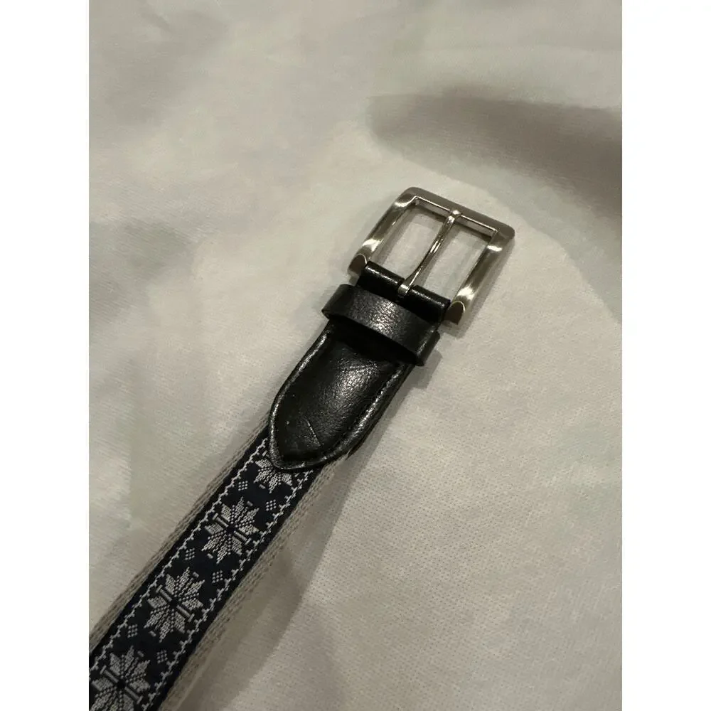 Club Room Black Faux Leather Holiday Snowflake Cheer Belt